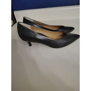 Vionic Josie Black Designer Leather Slip On Kitten Heel Pumps Dress Shoes 7